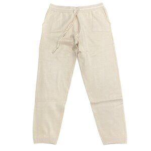 Monrow Womens Beige Knit Jogger Pants Ribbed Cuffs & Drawstring Waist Sz Large